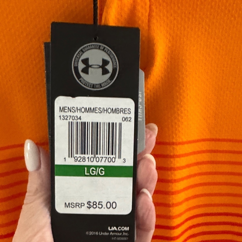 Under Armour Men's Striped Orange Polo - Picture 6 of 8